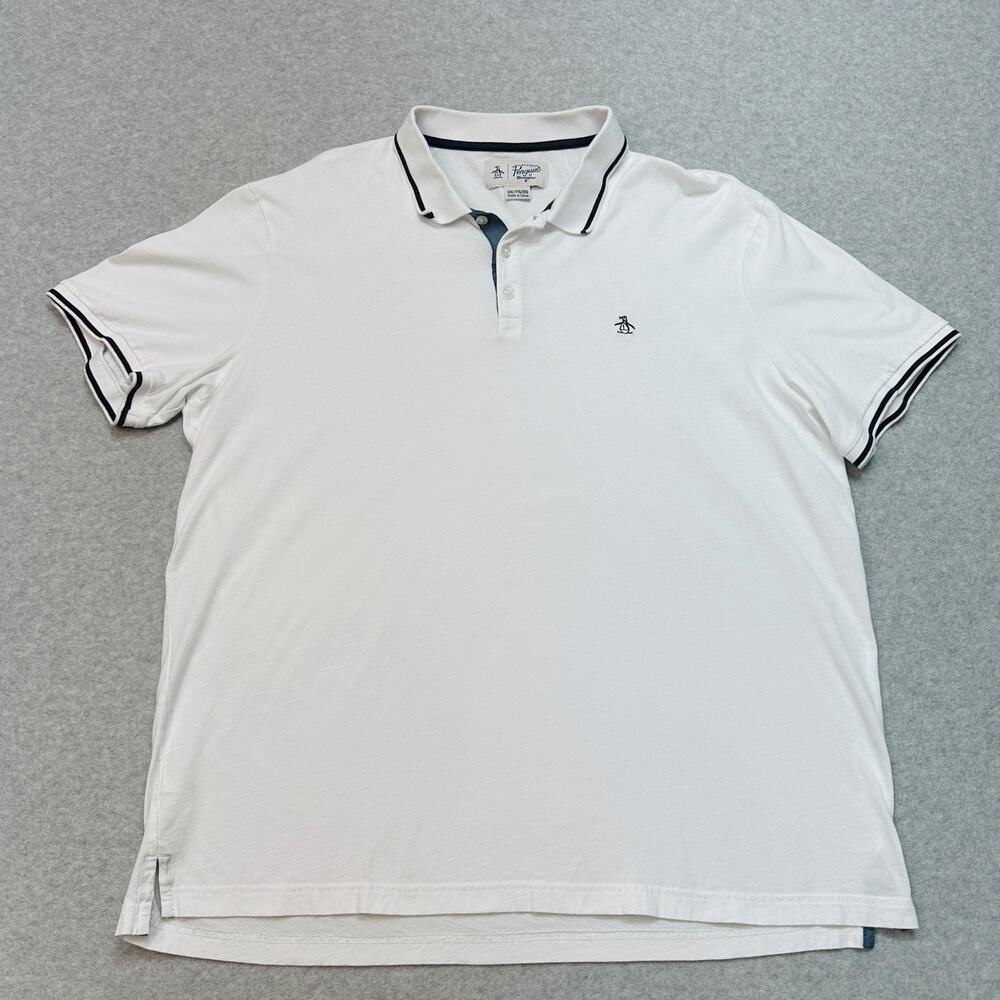 Original Penguin Contrast Tipped Pique Polo Shirt Men's XXL White Navy Button-Up